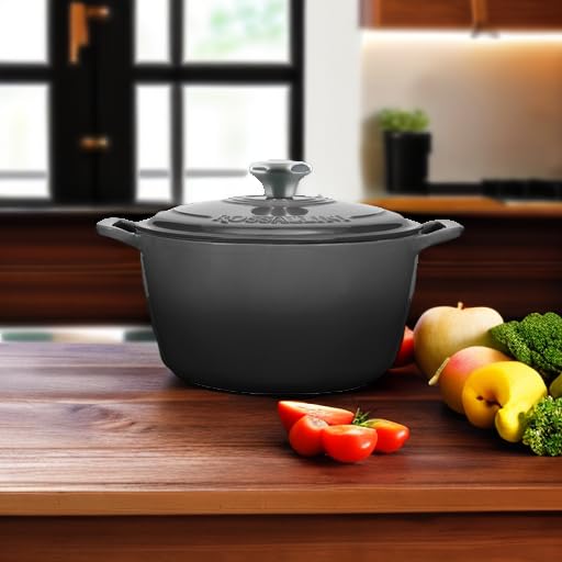 Signature Enameled Cast Iron Dutch Oven, Non-Stick Serving Pot with Tight Fitting Lid for Perfect Roasting, Baking, Sauteing