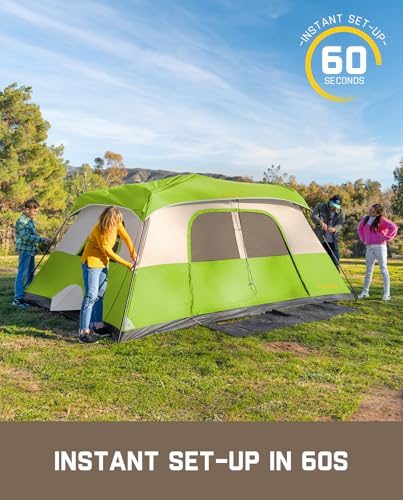 FanttikOutdoor Camping Tent 4/6/8/10 Person Instant Cabin Tent Setup in 60 Seconds with Rainfly & Windproof Portable with Carry Bag for Family