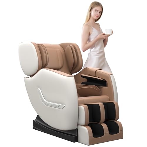2022 Full Body Electric Zero Gravity Shiatsu Massage Chair with Back Heating and Foot Roller for Home and Office (Khaki)
