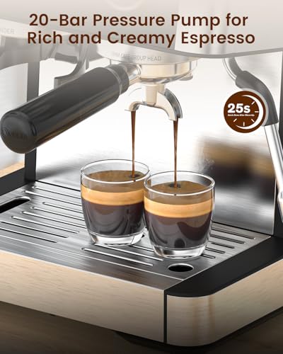 Espresso Machine with Grinder, 20 Bar Expresso Coffee Machines with Milk Frother Steam Wand, Professional Espresso Maker with Removable Water Tank