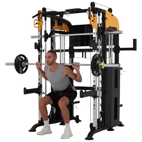 Altas Strength Smith Machine with Lever Arms Pulley Ratio 2:1 Squat Rack Pull Up Bar Upper Body Strength Training Leg Developer Light Commercial Home
