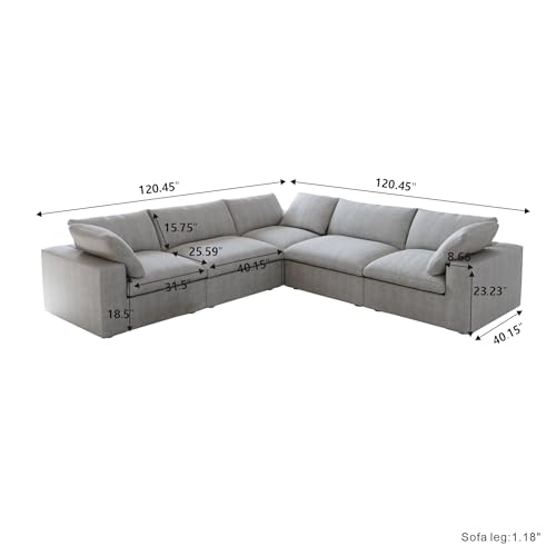 160.6" Cloud Couch Modular Sectional Sofa for Livingroom,Oversized Convertible Sofa with Storage Ottomans,6 Seat Wide Couches