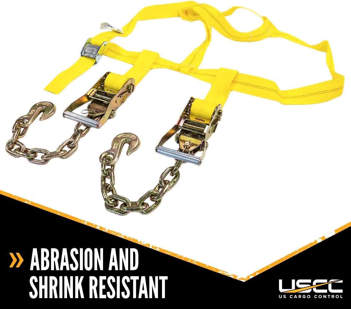 US Cargo Control Side Mount Wheel Net with Cam Buckle,Two Ratchets and Chain Extensions - Easy to Use Wheel Strap for Vehicle Tie Down Applications