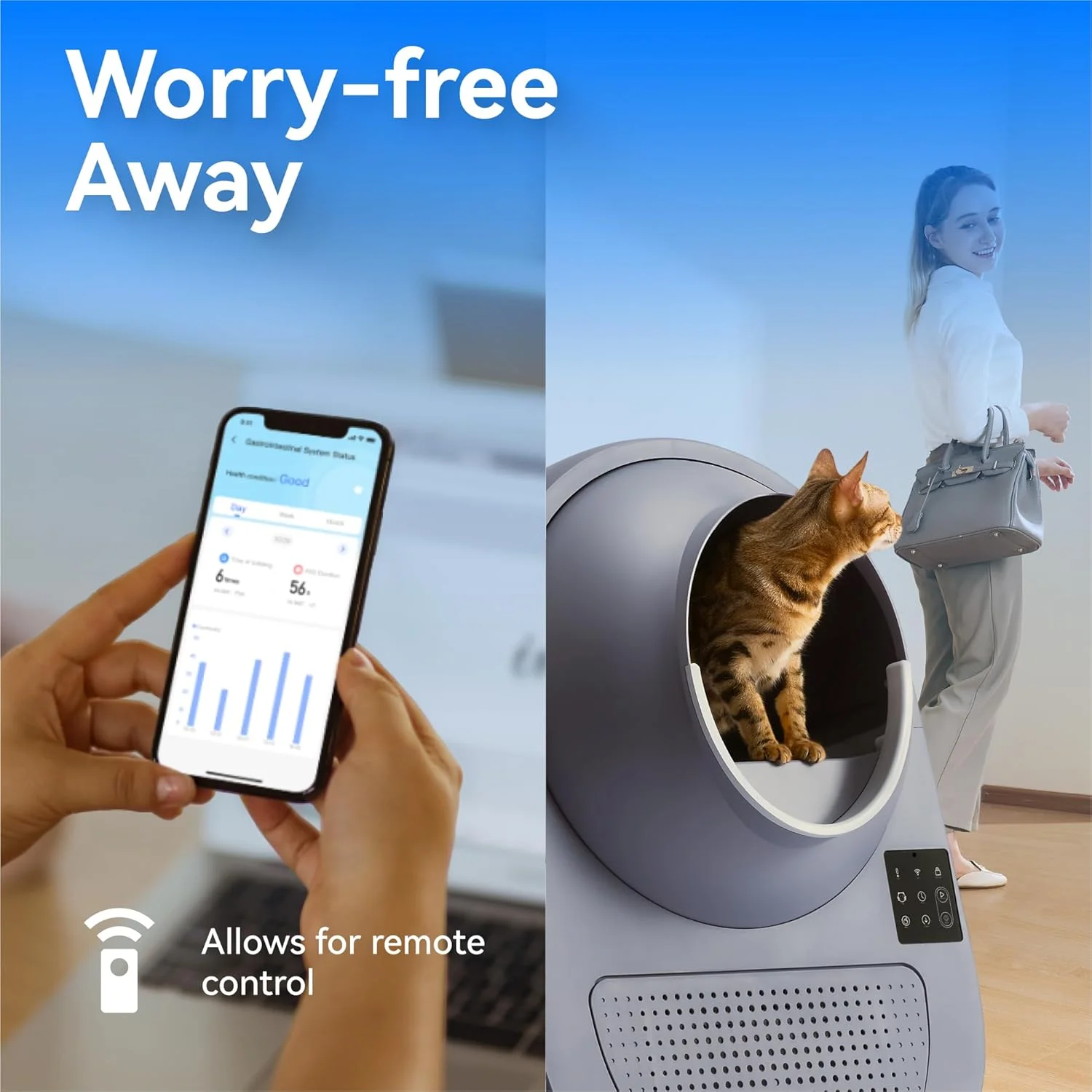 CATLINK Automatic Cat Litter Box Self Clean, Multiple Cats Health Track,  Large Cat Litter Box Automatic, App Control, with Waste Bags, Gray