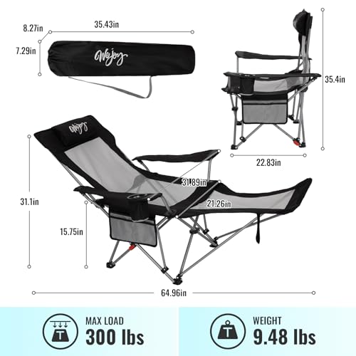 #WEJOY 2-in-1 Reclining Camping Chair with Footrest for Adults Folding Lounge Chair with Adjustable Backrest Lightweight Camping Chairs Heavy Duty