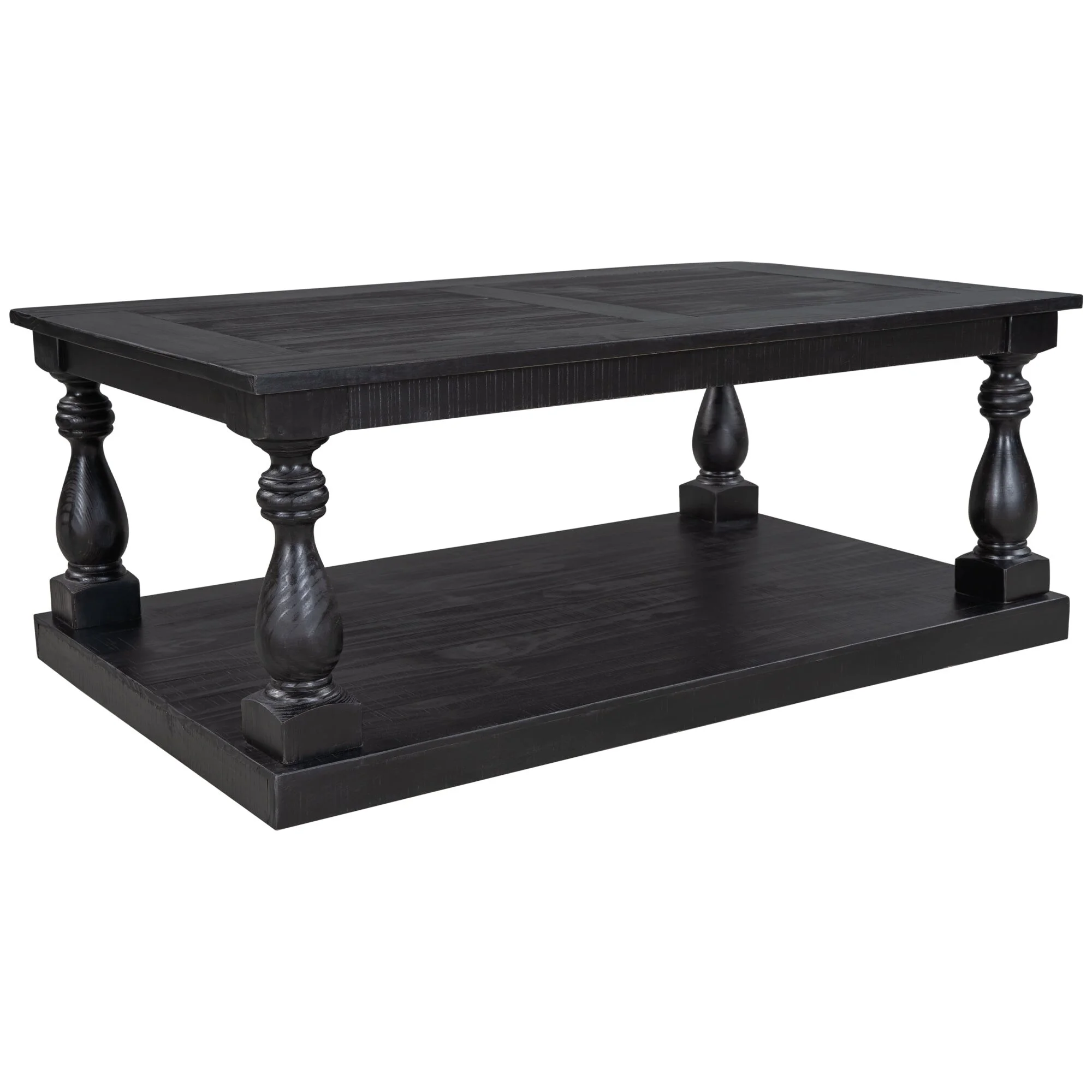 Rustic Floor Shelf Coffee Table with Storage Black