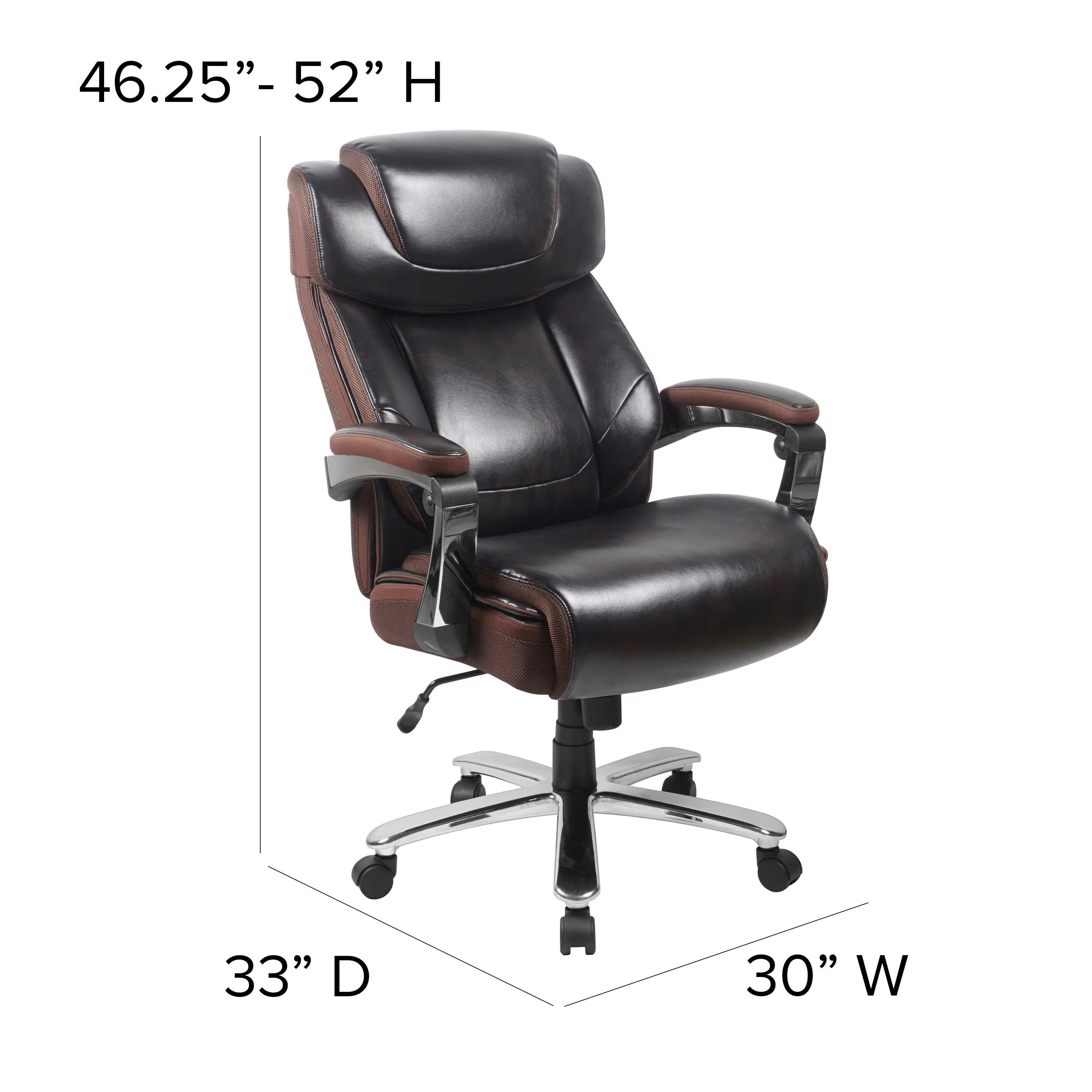 BizChair Big & Tall 500 lb. Rated Brown LeatherSoft Executive Swivel Ergonomic Office Chair with Adjustable Headrest