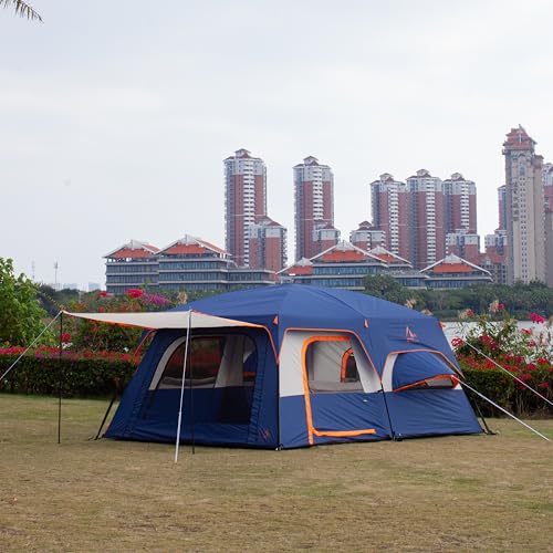 KTT Extra Large Tent 10-12-14 Person(B),Family Cabin Tents,2 Rooms,3 Doors and 3 Windows with Mesh,Straight Wall,Waterproof,Double Layer