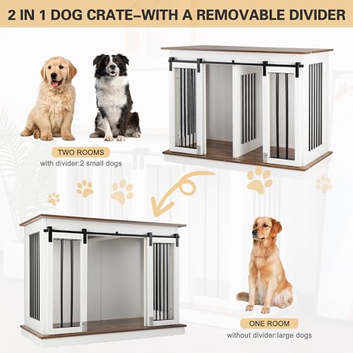 Sunseen Dog Crate Furniture Large Breed Wooden Dog Kennel with Room Divider & 3 Drawer