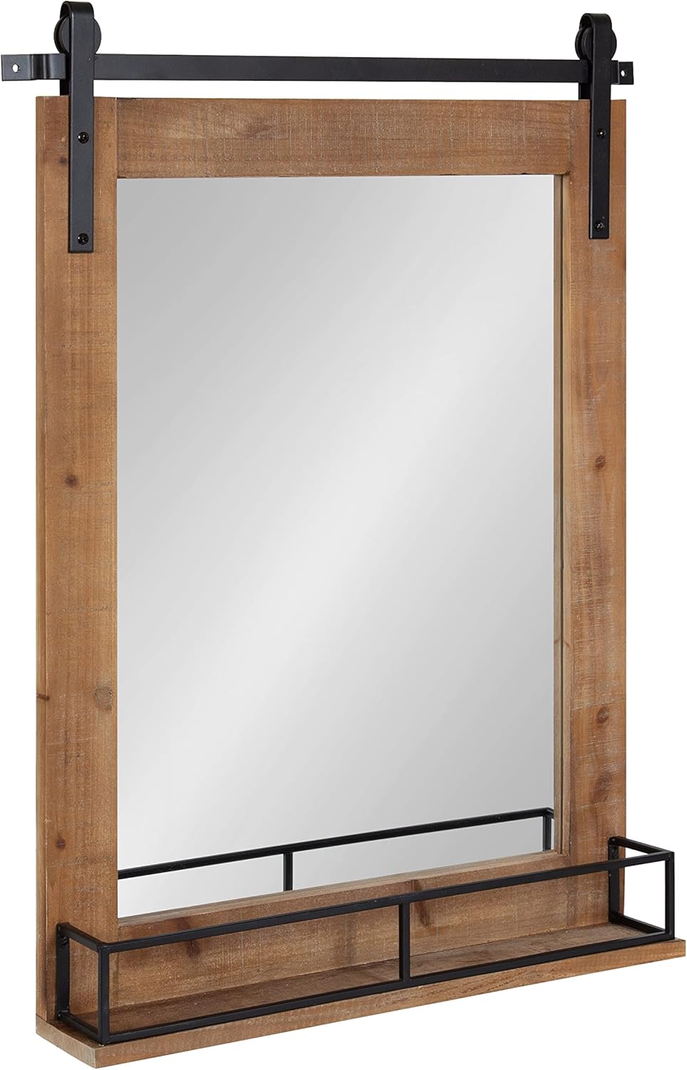 Kate and Laurel Cates Farmhouse Vertical Mirror with Shelf, 24 x 31, Black