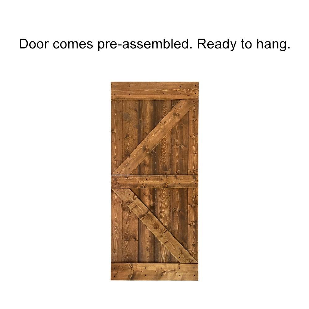 CALHOME K Series 42 in. x 84 in. Pre-Assembled Jungle Green Stained Wood Interior Sliding Barn Door with Hardware Kit