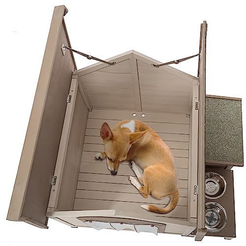 Outdoor Wooden Dog House,Waterproof Kennel with Deck and Sloped Roof,High Stability Pet Dog Cage for Small/Medium Puppy