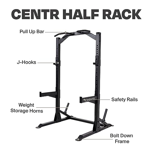 Centr Squat Rack for Home Gym - Half Rack with J-Hooks, Pull Up Bar & Weight Storage