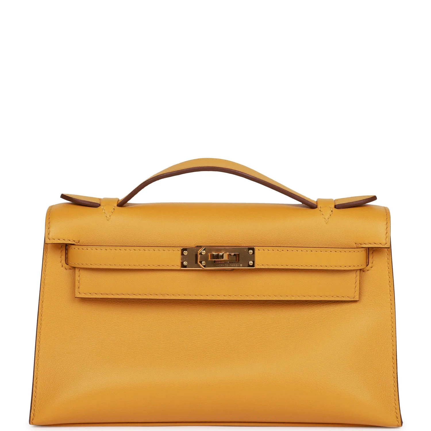 Hermes Kelly Pochette Jaune Ambre Swift Gold Hardware