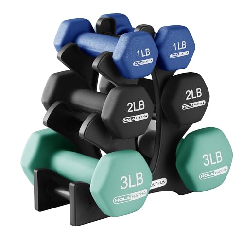 HolaHatha Neoprene Dumbbell Free Hand Weight Set with Rack, Ideal for Home Exercises to Gain Tone and Definition