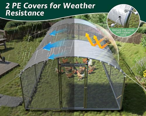 Jocisland 9x25.3x6.4 FT Large Walk-in Chicken Coop with 2 Hinged Doors, Dome Roof, PE Cover & Wire Mesh for Backyard Hen, Rabbit, Duck