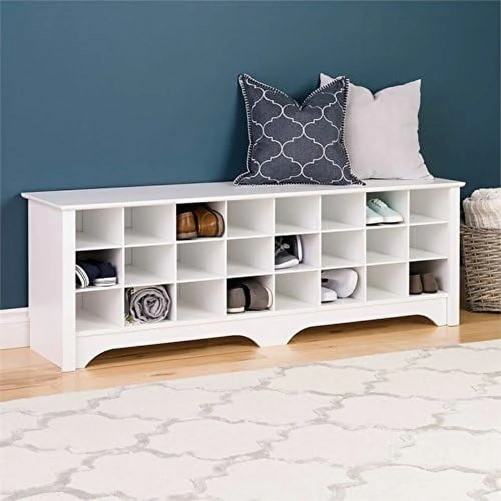 Wide 24-Pair Shoe Cubby Bench, Shoe Rack, Shoe Storage For Entryway, Mudroom, Hallway, Closet And Garage, White