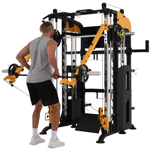 Altas Strength Smith Machine with Lever Arms Pulley Ratio 2:1 Squat Rack Pull Up Bar Upper Body Strength Training Leg Developer Light Commercial Home