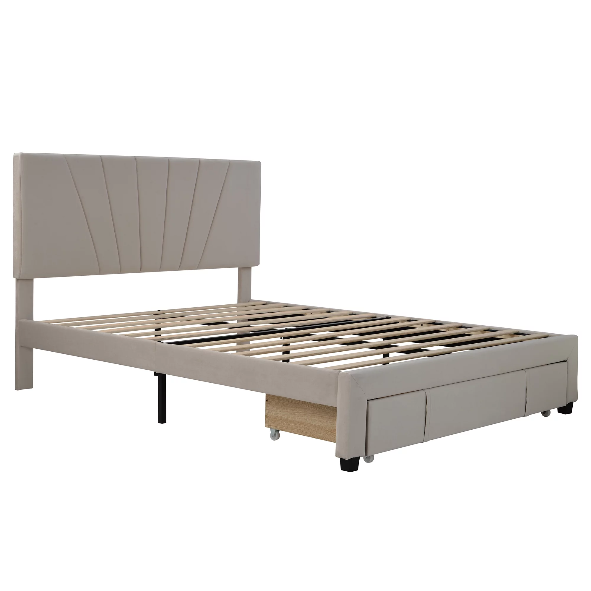 Queen Size Velvet Upholstered Platform Bed