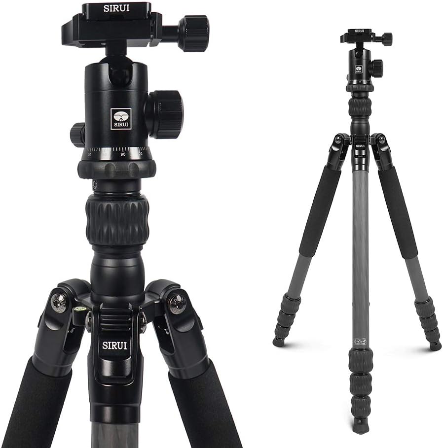 SIRUI Traveler 7C Camera Tripod 65.55 inches Carbon Fiber Arca Tripod with E-10 360° Panorama Ball Head and Arca Swiss Quick Release Plate Load