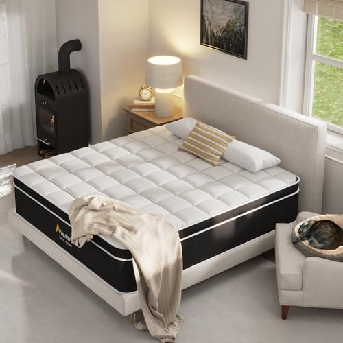 Firm King Size Mattress, 12 Inch Hybrid King Bed Mattress with Gel Memory Foam and Pocket Springs, Comfort Bed in a Box