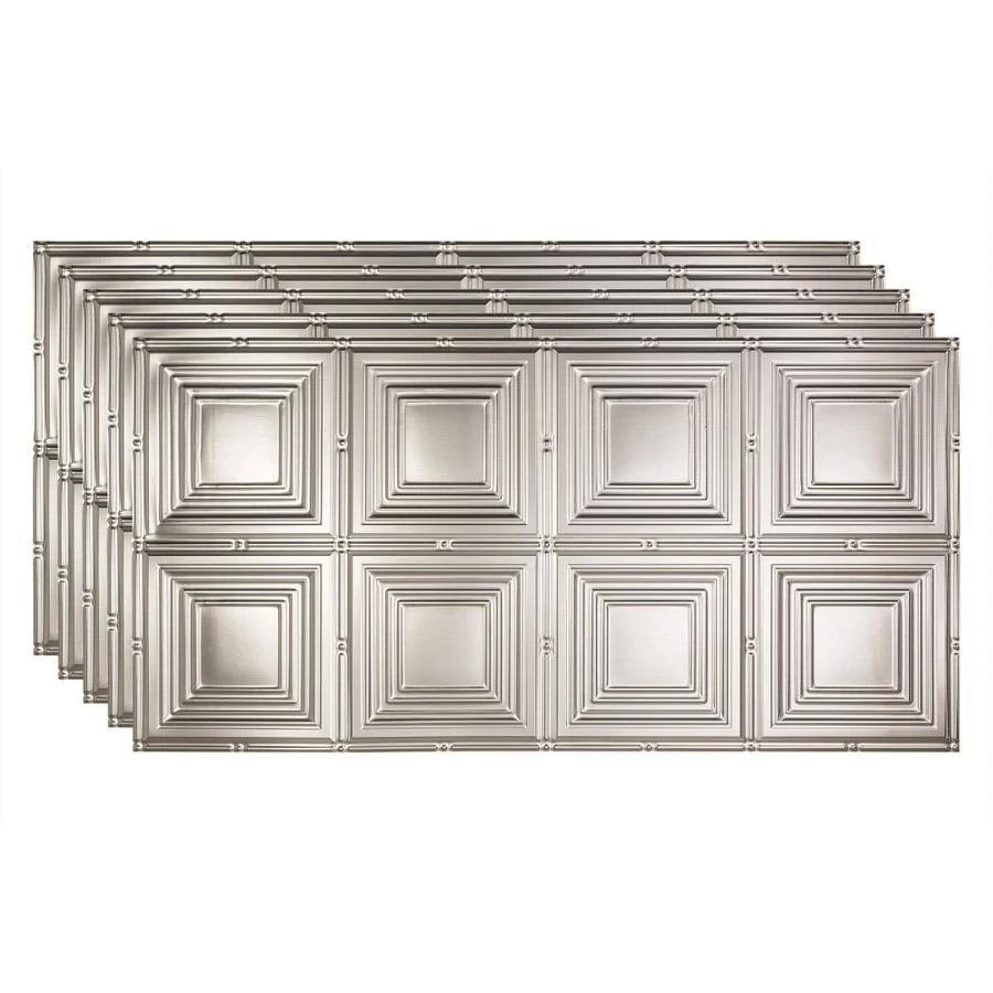 Fasade Portrait Decorative Vinyl 2ft x 4ft Glue Up Ceiling Tile in Brushed Aluminum (5 Pack)