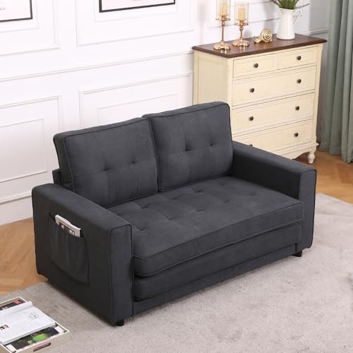 3 in 1 Upholstered Futon Sofa Convertible Floor Sofa bed, Foldable Tufted Loveseat with Pull Out Sleeper Couch Bed