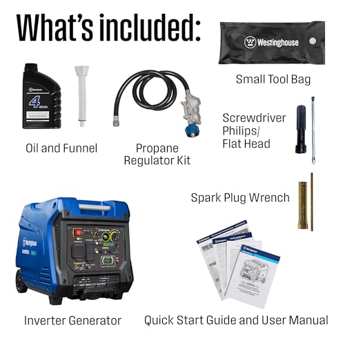 Westinghouse 5000 Peak Watt Super Quiet Dual Fuel Portable Inverter Generator, Wheel & Handle Kit, Gas & Propane Powered, RV Ready, CO Sensor