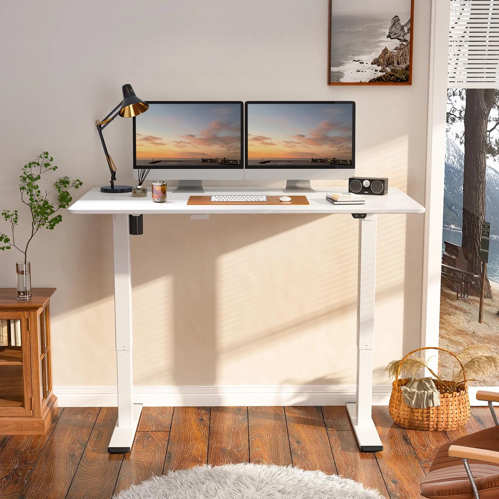FlexiSpot 55"x28" Ergonomic Home Office Electric Height Adjustable Desk White Computer Standing Desk