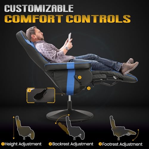 Massage Gaming Recliner Chair with Cup Holder & Side Pockets – Ergonomic PU Leather Video Gaming Chair with Footrest, Manual Recline