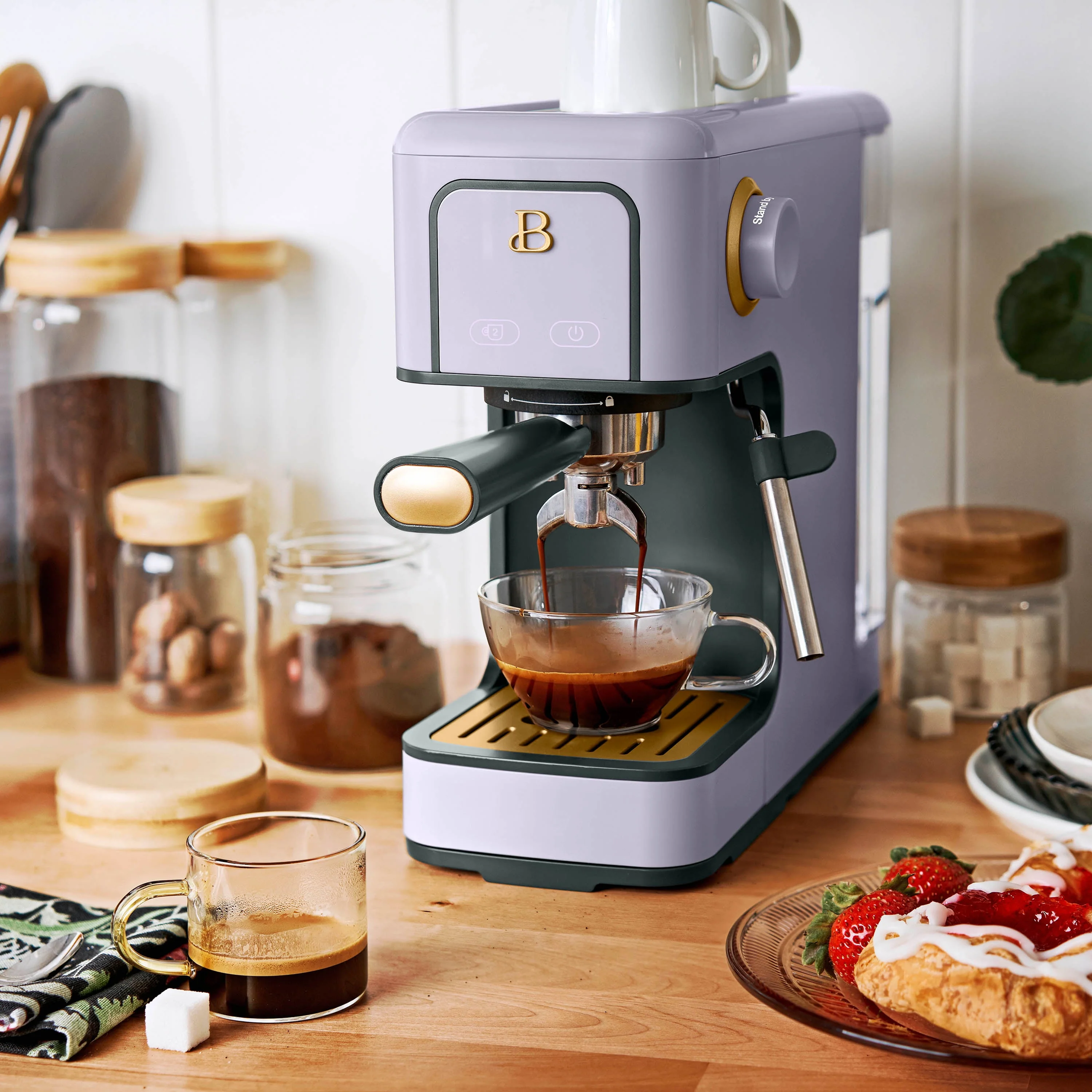 Beautiful Slim Espresso Maker with 20-Bar Pressure, White Icing by Drew Barrymore