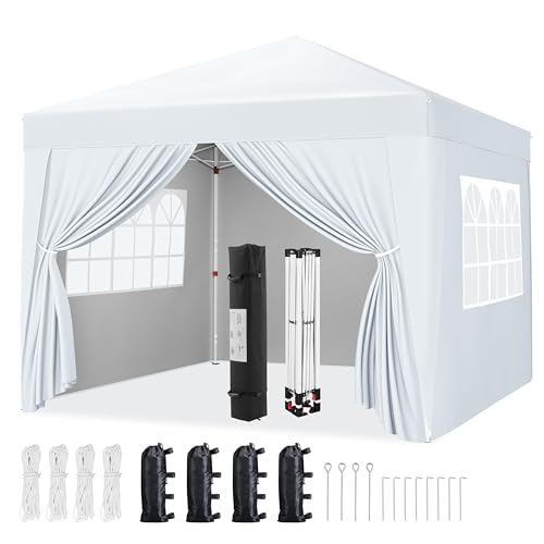 Yaheetech 10x10 Pop Up Canopy with 4 Removable Sidewalls, Portable Enclosed Instant Tent, Waterproof Outdoor Tent, Beach Sun Shelter with 4 Sandbags