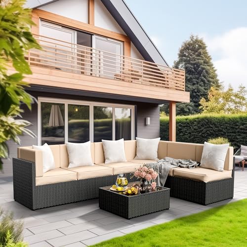 Pamapic Patio Furniture Set, 7 Pieces Modular Outdoor Sectional,Wicker Patio Sectional Sofa Conversation Set