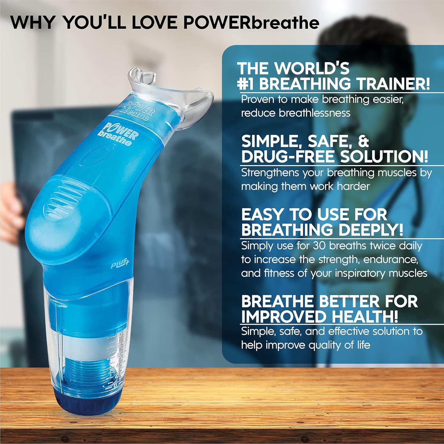 POWERbreathe - Breathing Exercise Device for Lungs, Breathing Trainer and Therapy Tool to Strengthen Breathing Muscles and Help Lung Capacity