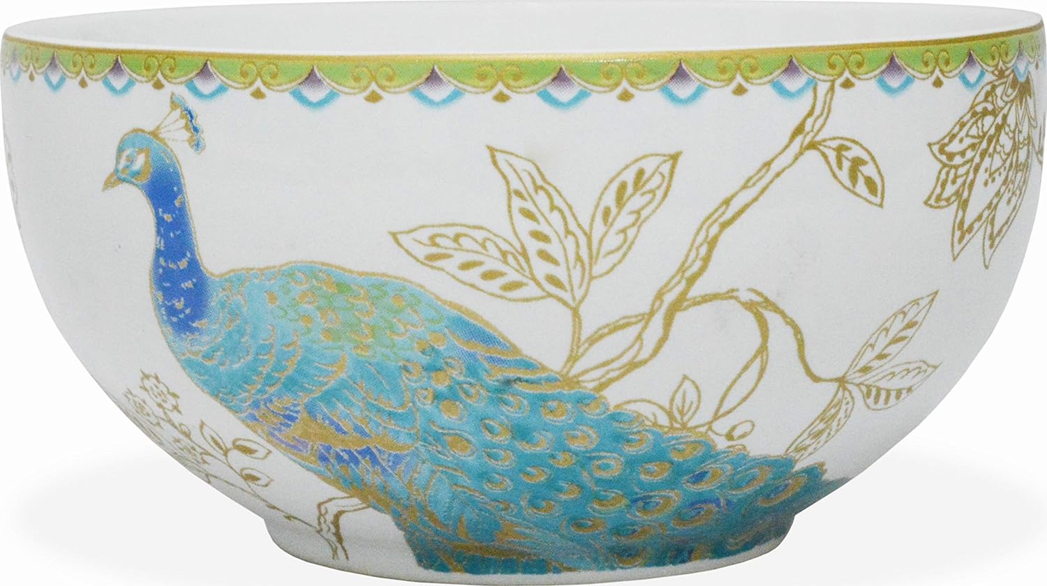 Peacock Garden 16-Piece Porcelain Dinnerware Set With Round Plates, Bowls, And Mugs, White