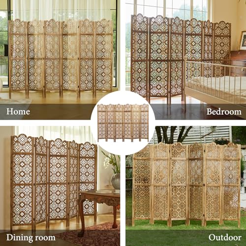 68.9Inch Folding Room Divider, 4 Panels Wood Carved Privacy Screens - Ideal Decorative Partition for Home, Office, Restaurant, Bedroom (Dark Brown)