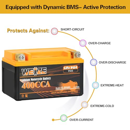 Weize Lithium YTX30L-BS, 700A Lithium LiFePO4 YTX30L Motorcycle Battery, 12V 10AH ATV, UTV, Jet Ski, Scooter, Lawn Mower, Tractor, Generator Battery