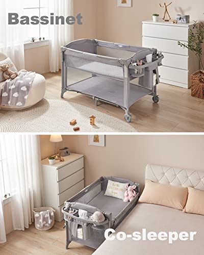 BEKA 4 in 1 Baby Bassinet Bedside Sleeper, Baby Bedside Crib 4 Functions, Bedside Bassinet Crib Sleeper, Playard, Changing Table