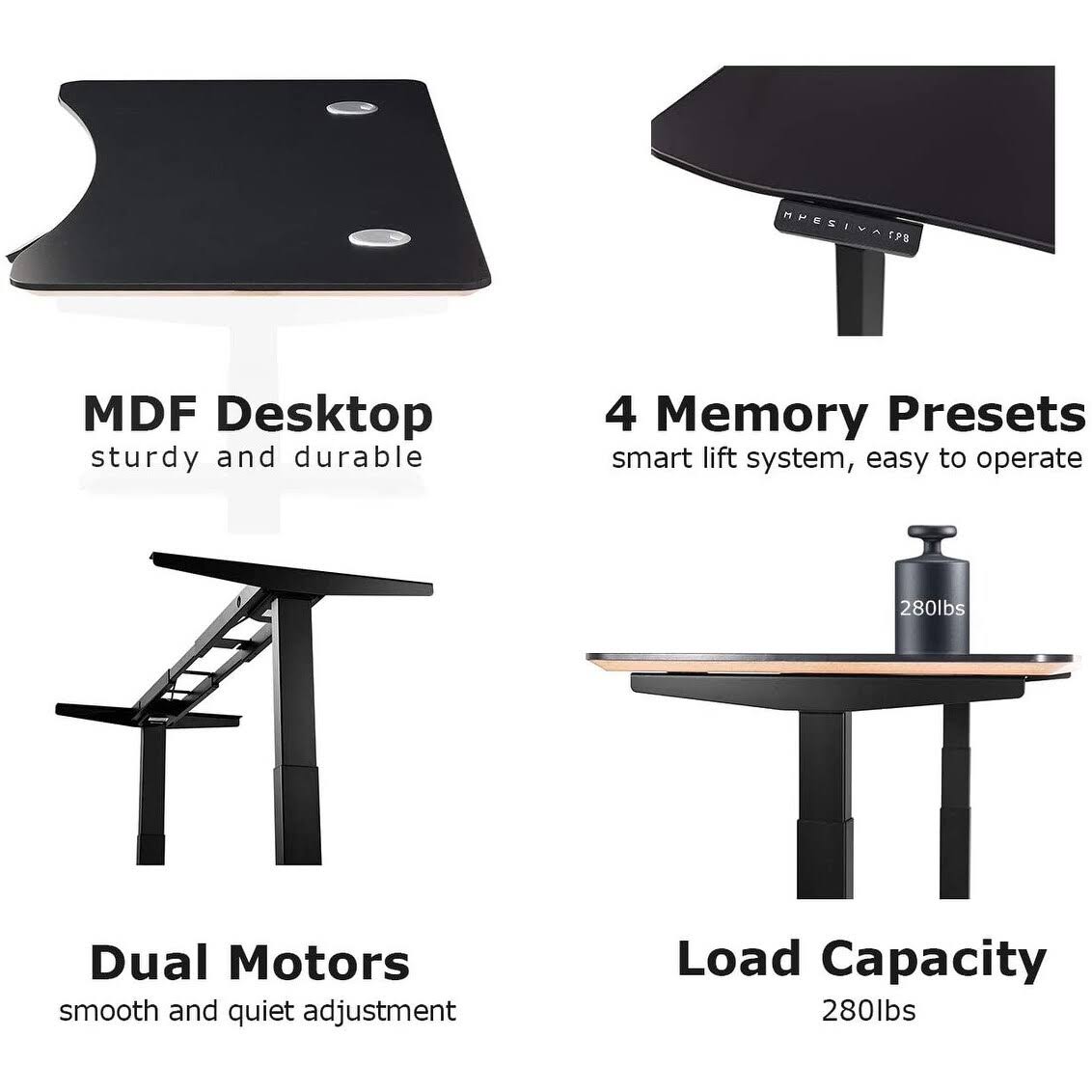 Height Adjustable Standing Desk Electric Dual Motor Black - Brushed