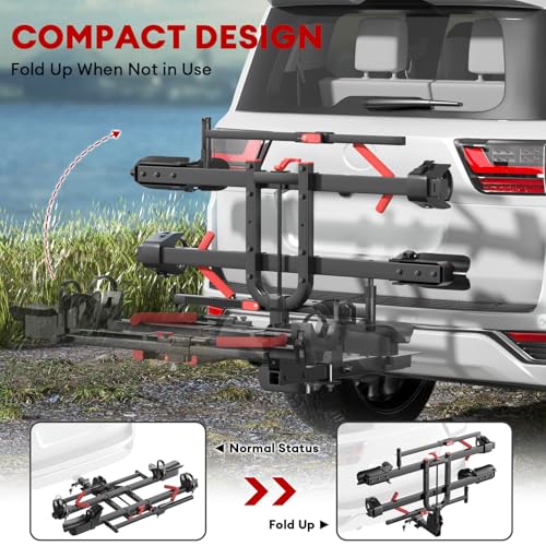 Hitch 2 EBike Rack with Ramp, 170lbs Capacity Foldable Electric Bike Carrier for 2 Heavy Ebike, Up to 5" Fat Tire Bicycle for 2" Receiver for Car