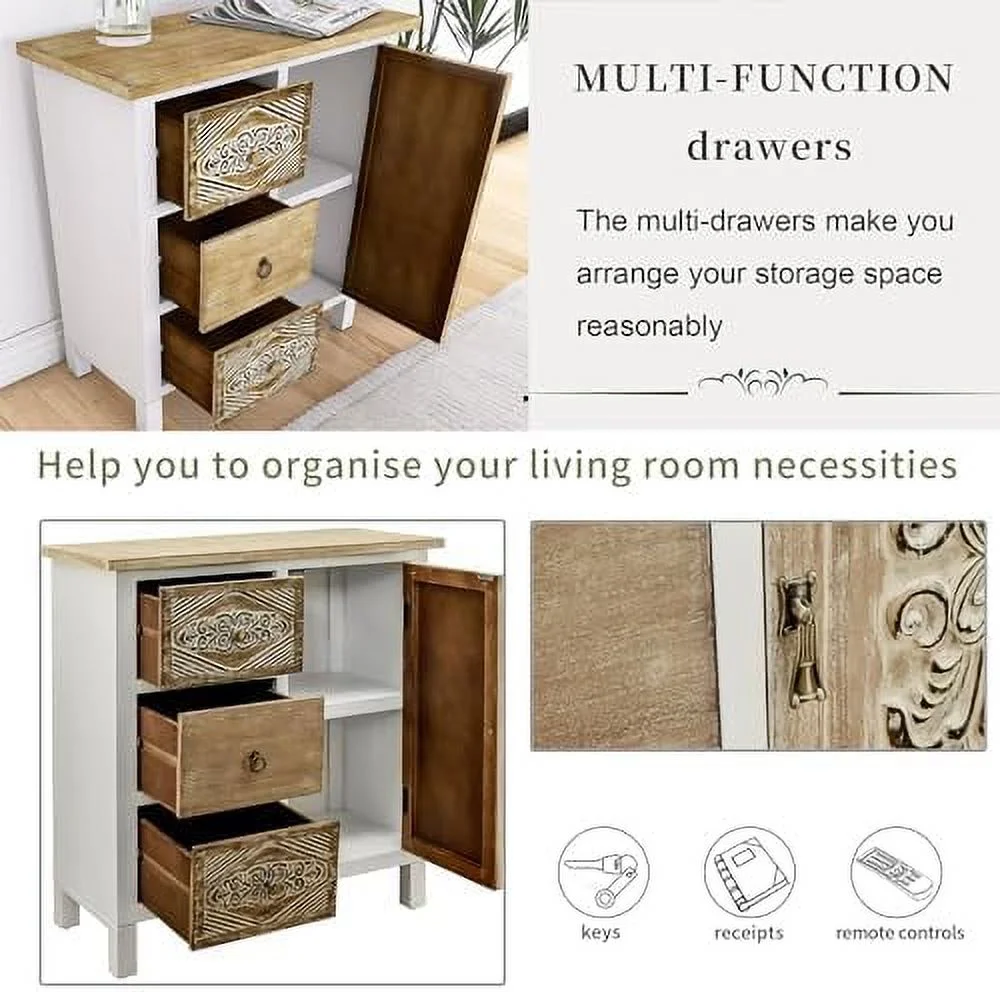 TJUNBOLIFE Accent  Cabinet  -Carved Wood Sideboard with 5 Drawers  Premium MDF Construction  Retro Accent  Cabinet for Entryway  Living Room