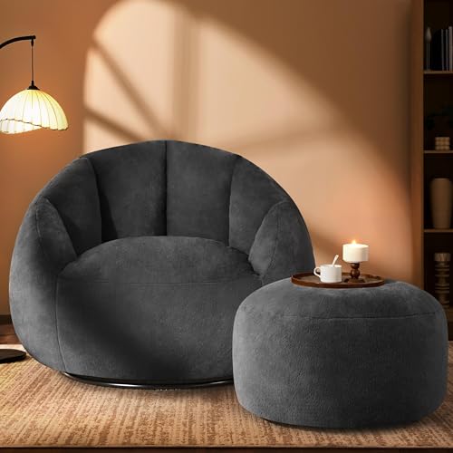 Giant Bean Bag Chair for Adults - Comfy Plush Round Shell Soft Accent Chair, Oversized Cozy Lounge Floor Sofa Reading Chair
