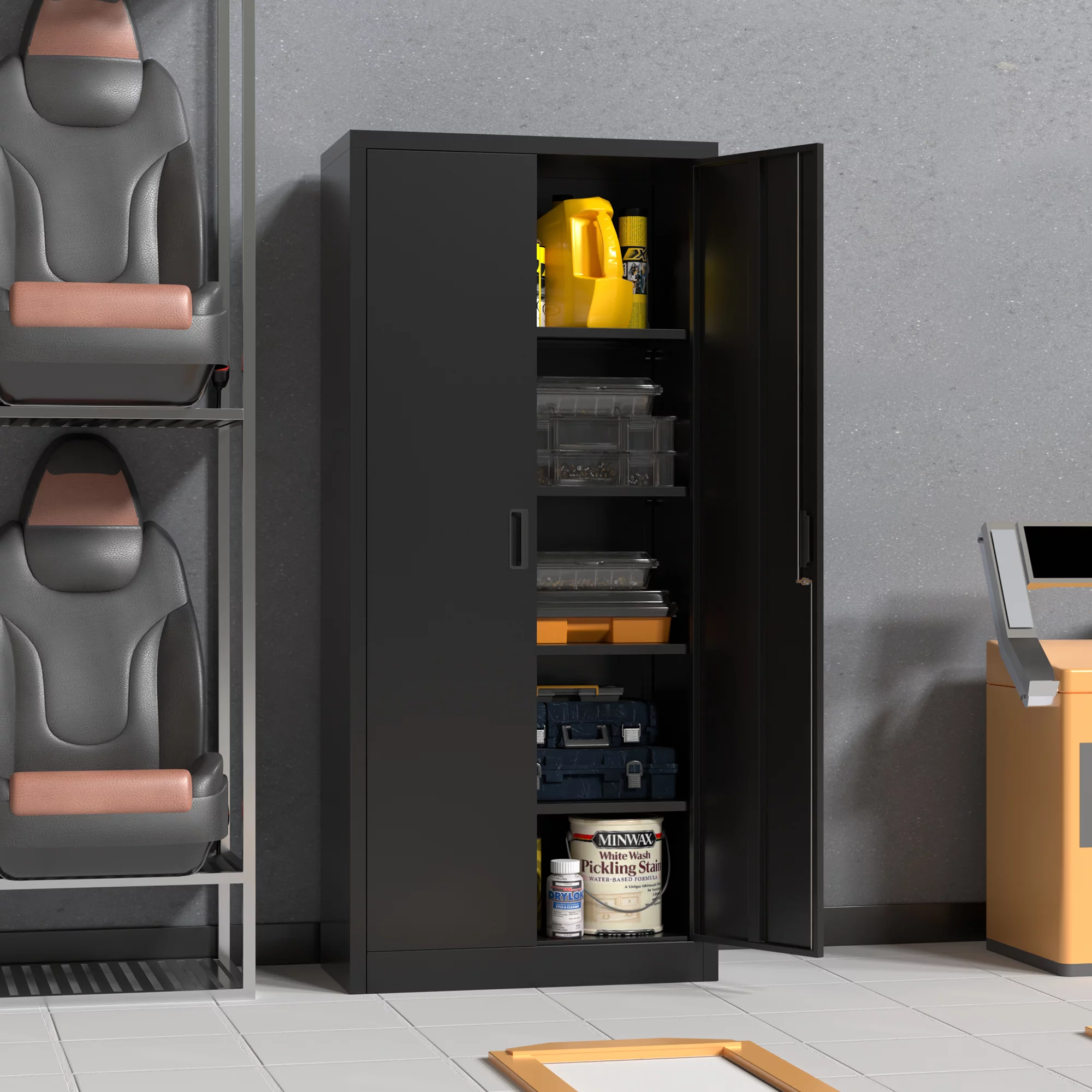 GAEANET 71 inches Tall Metal Storage Cabinet, Locking Steel Storage Cabinet for Office and Garage