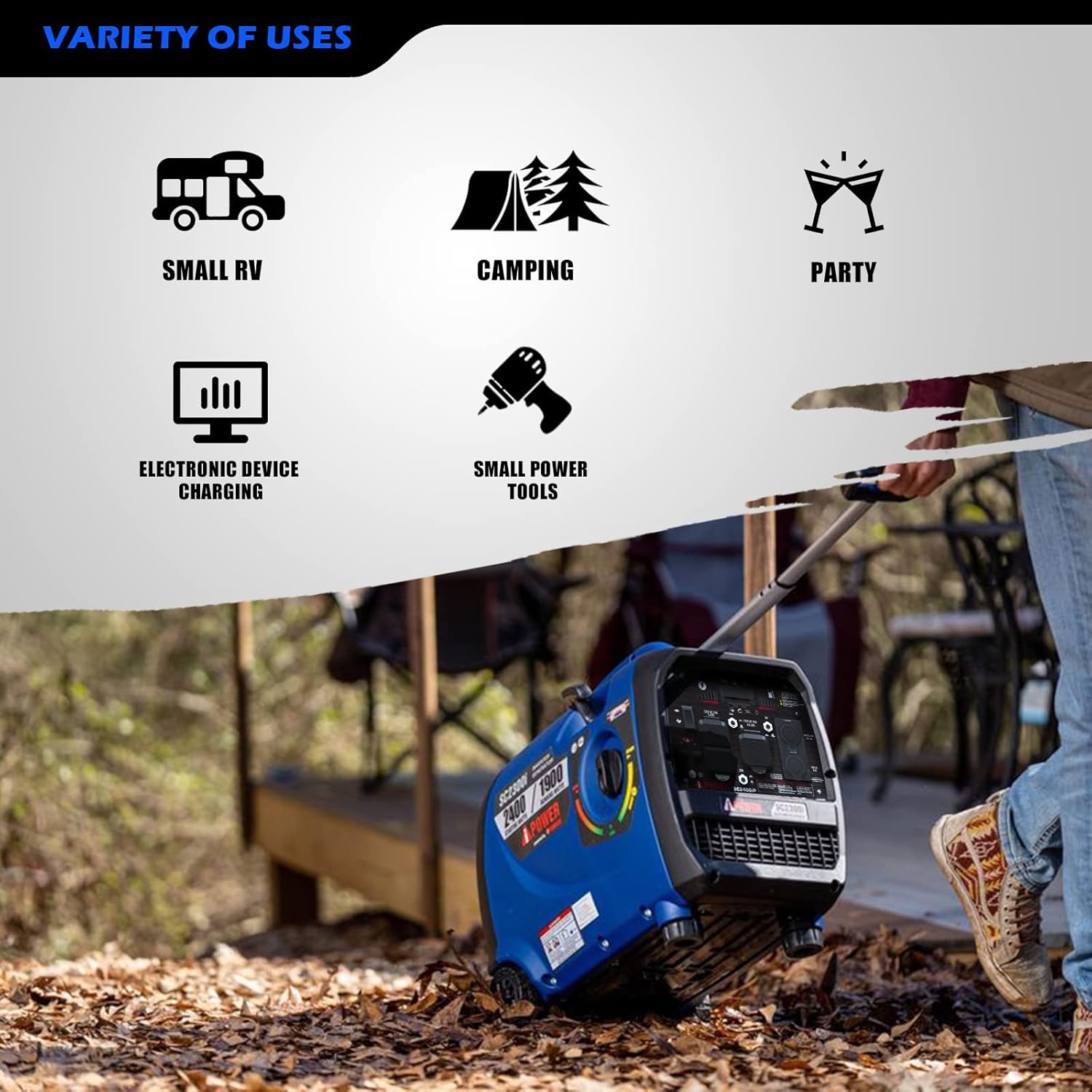 A-iPower Portable Inverter Generator, 2400W Ultra-Quiet Powered By Yamaha Engine RV Ready, EPA & CARB Compliant