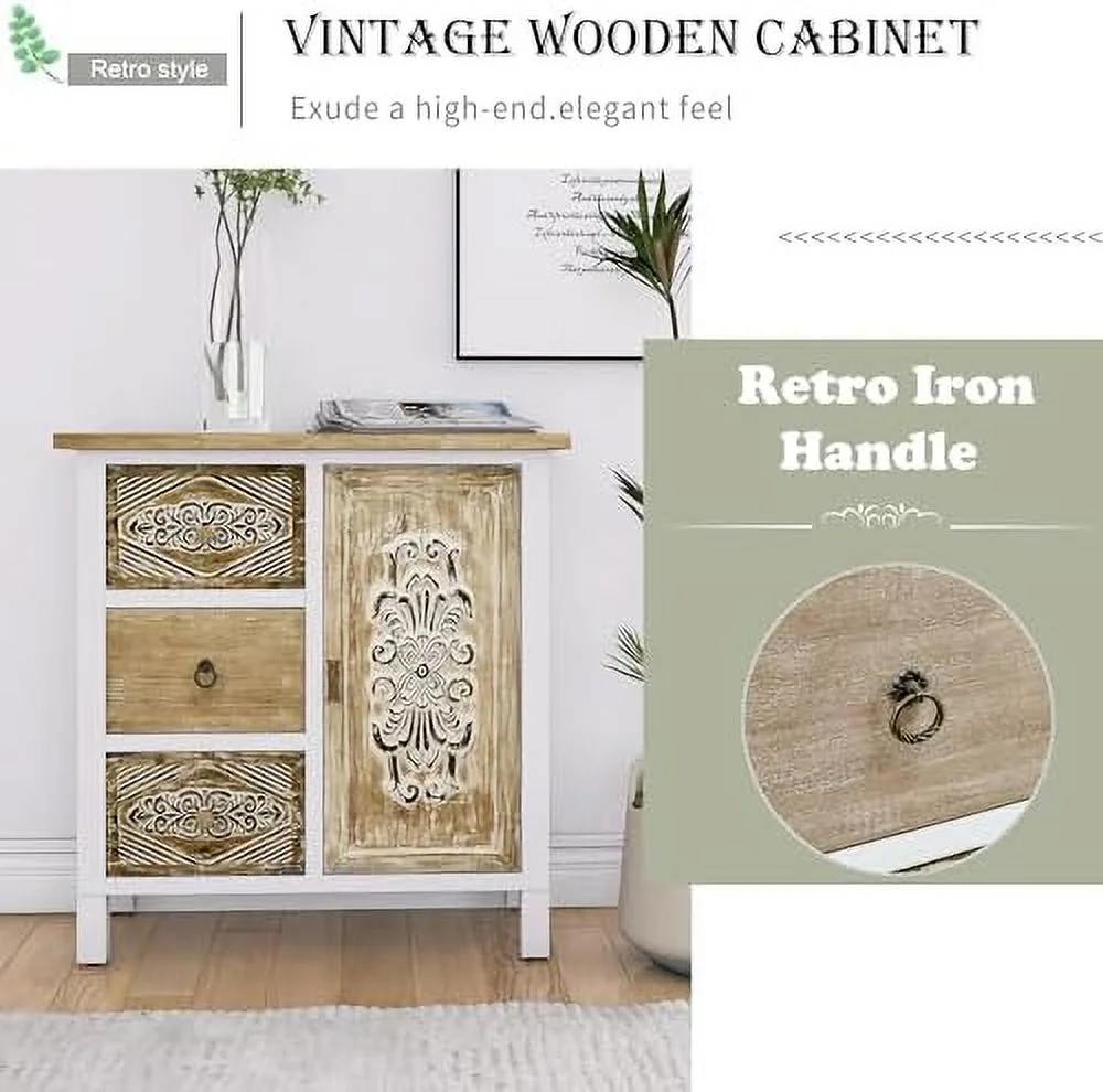 TJUNBOLIFE Accent  Cabinet  -Carved Wood Sideboard with 5 Drawers  Premium MDF Construction  Retro Accent  Cabinet for Entryway  Living Room