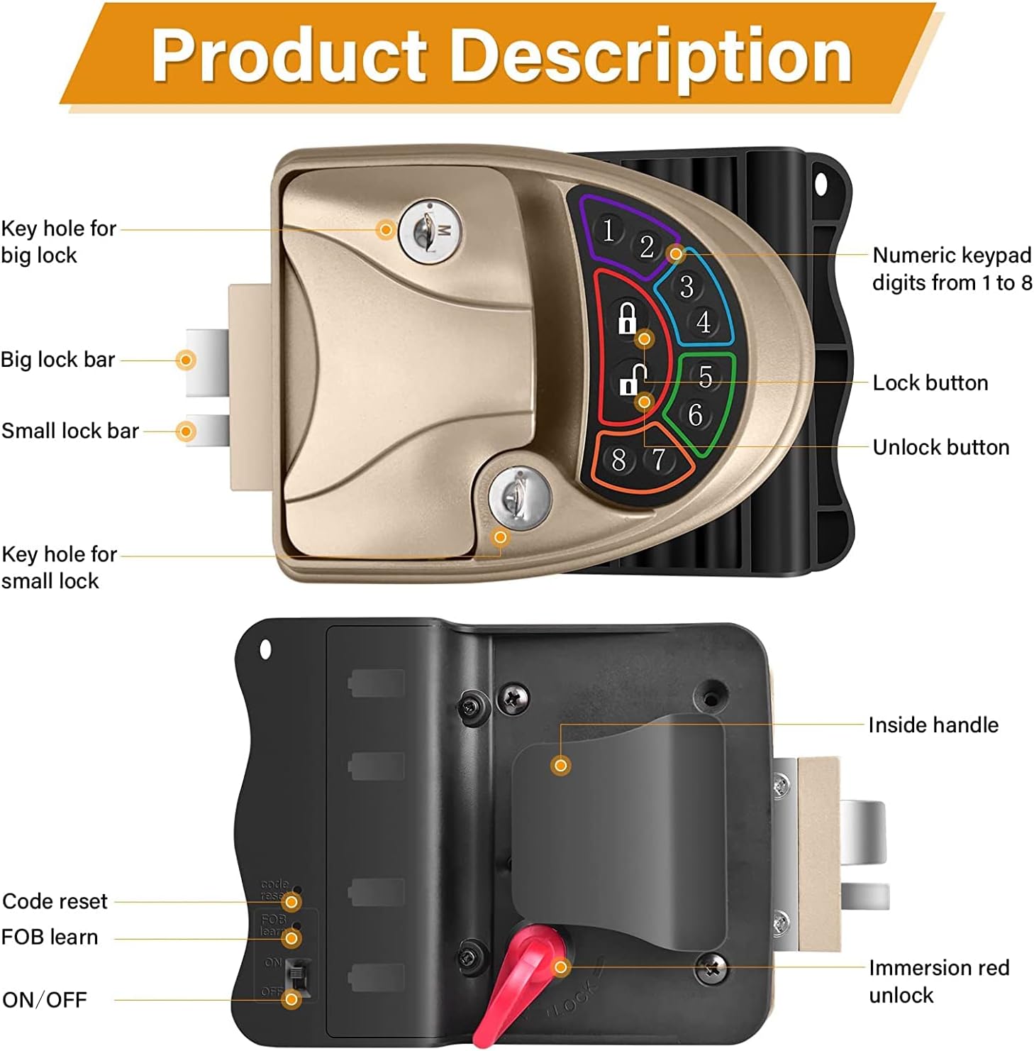 Rv Keyless Entry Door Lock, Waterproof RV Door Lock with Backlit Keypad & 2 Fobs & Key, Keyless Rv Entry Door Lock for RV Caravan Trailer Camper