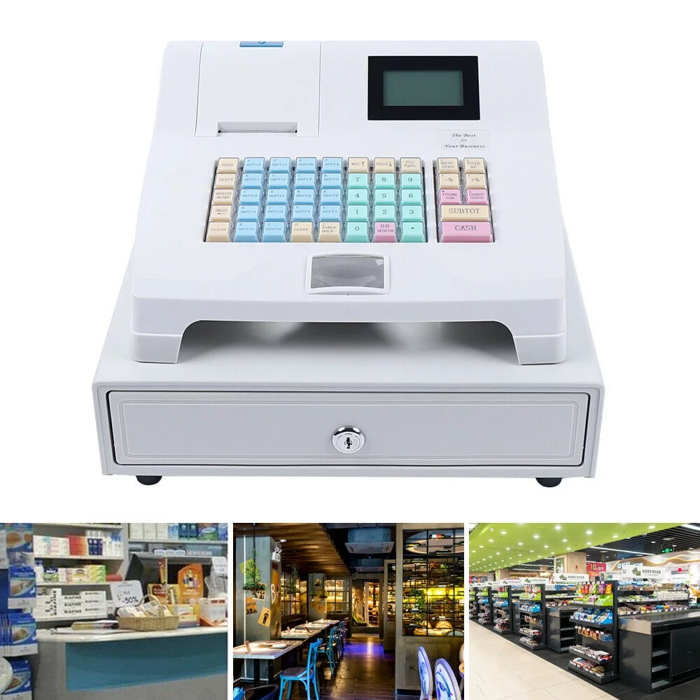 Miumaeov Electronic Cash Register Pos System Supermarket Bar Retail Shop 48 Keys w/Drawer