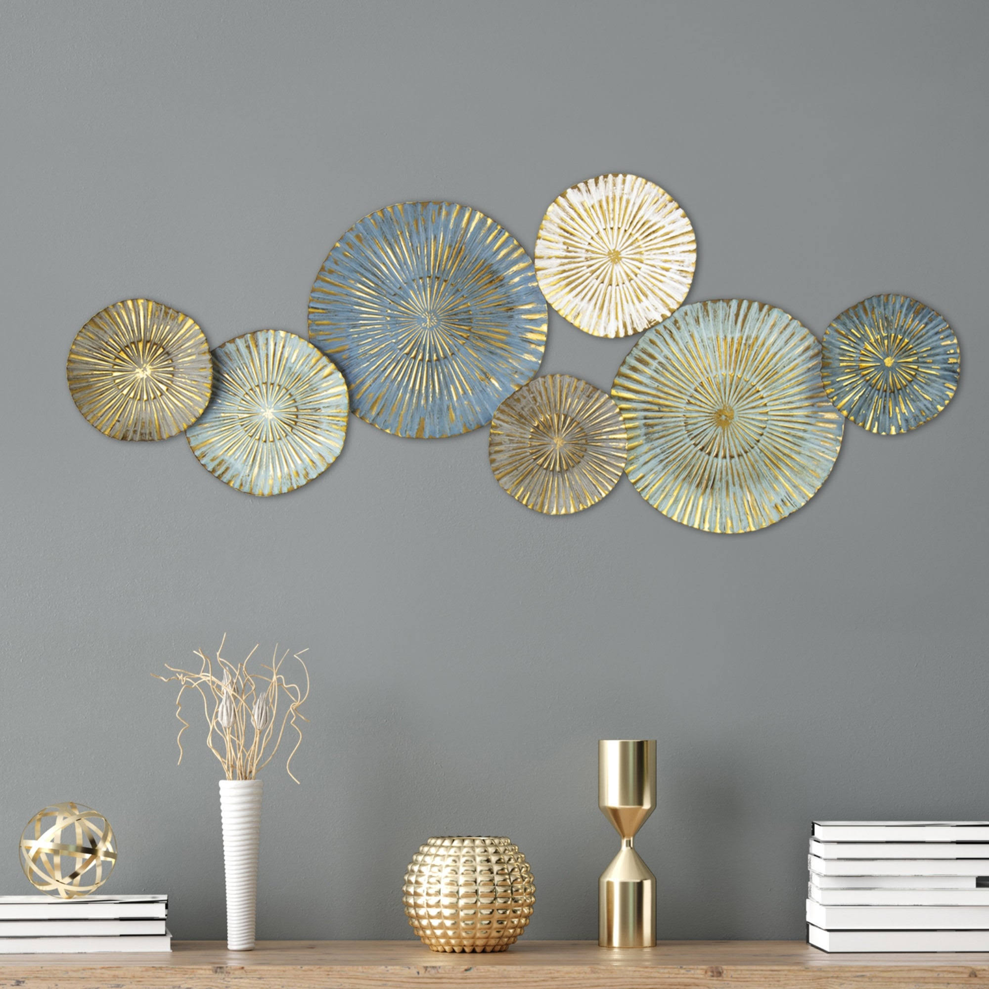 Stratton Home Decor Golden Rays Metal Plates Wall Decor