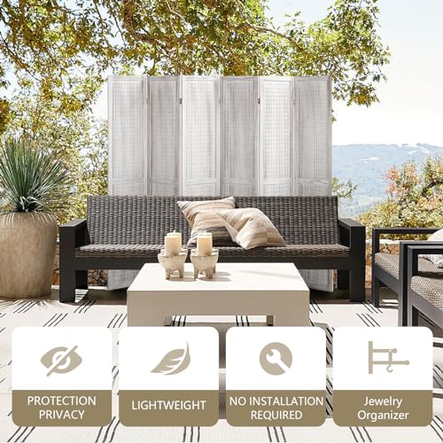 4 Panel Room Dividers and Folding Privacy Screens, 5.6Ft Wooden Pegboard Display, Privacy Dividers for Bedroom