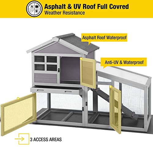 Aivituvin Rabbit Hutch 93.7" Large Rabbit Cage Indoor Outdoor Guinea Pig Cage Chicken Coop on Wheels Bunny Cage with 4 Deep No Leakage Pull Out Tray